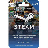 Steam Cartão Pré pago R 20 Reais Crédito Card Imediato