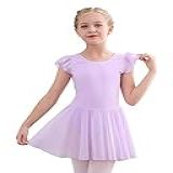 STELLE Collant Feminino De Balé De Manga Curta Para Dança Ginástica E Balé Bebês Meninas Meninas Grandes Roxo Claro Manga Com Babados 8 9 Anos