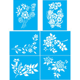 Stencil Para Pintura 6 Peças Flores E Florais 25x20 Cm