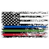 Stickios Adesivo De Linha Vermelha Fina Azul Verde - Decalque De Bandeira Americana De Bombeiro Militar Da Polícia Para Carros E Janelas - Feito Nos Eua (15 X 8,4 Cm) - Decalque Fino De Três Linhas