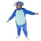 Stitch Macacão Kigurumi Pijama Roupa Fantasia Cosplay Inverno Infantil Oficial Disney Tamanho 9 A 10 Anos Cor Azul