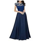 STKOOBQ Vestido Longo Feminino Para Festa à Noite Formal Sem Mangas De Renda Floral Para Casamento Dama De Honra Vestido Longo De Chiffon Azul Marino XX Large