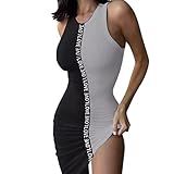 Stkoobq Vestido Sexy Feminino Sliom Com Cores Contrastantes Love Webbing Vest Sleeve Elss Dresses Slim Fit Coffee Tops Para, Cinza, 3g