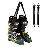 StoreYourBoard Conjunto De 1 Alças De Transporte De Esqui E Botas E 1 Suporte De Vara De Esqui E Esqui Alças De Ombro Ajustáveis Mãos Livres Fácil Transporte Envoltórios De Gancho E Laço