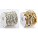 Strass Corrente Rolo Kit 10 Metros Ss12  5 Dourado E 5 Prata