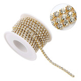 Strass Prata Em Metro Corrente Rolo Com 10 Mt Dourado Ss12