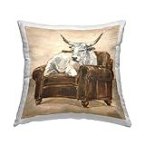 Stupell Industries Longhorn White Bull Descansando Em Cadeira Marrom Almofada Impressa Exterior 18 X 18