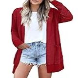 STYLEWORD Cardigã Feminino Moderno Leve Frente Aberta Longo Casual Quimonos De Praia Com Bolsos Vinho XGG
