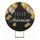 Sublifesta Painel Redondo 1 5x1 5m Preto Feliz Aniversario