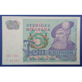 Suécia Bela Cédula De 5 Kronor 1977 Fe Escassa