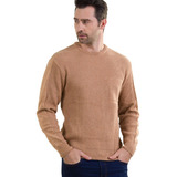 Suéter Blusa De Tricot Canelado Masculino Decote Redondo