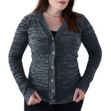 Sueter Cardigan Aberto Feminino Tricot Manga Longa Botão