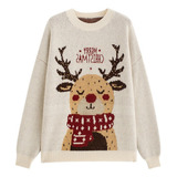 Suéter Feminino De Malha De Alce Vermelho De Natal