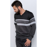 Sueter Masculino Listrado Tricot Gola V
