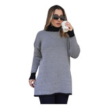 Suéter Poncho Malha Blusa Tricot Femiinino Quadriculado