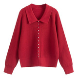 Suéter Vermelho Elegante Com Gola Polo Feminina Plus Size