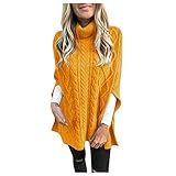 Suéteres Grandes Para Mulheres 2024 Poncho De Malha Canelada Gola Rolê Manga Longa Suéter Túnica Blusas Casuais Soltas Q Q50 Amarelo Mostarda P