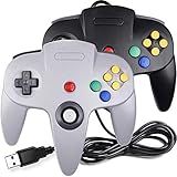 Suily 2 Pack USB Wired N64 Controller Classic N64 PC Gamepad Joystick Controller For Windows PC MAC Linux Raspberry Pi 3 Black Gray