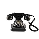 Sung CHY Telefone Fixo Retrô Com Controle De Campainha- Rediscagem- Vintage Alto Com Fio Para Mesa- Preto