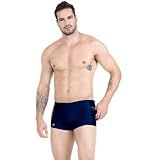 Sunga Boxer Masculina Lisa Moda Praia Com Bolso Lateral Ziper Invisível Detalhe Viés Lateral Proteção Solar UV50 BR Alfa GG Regular Azul Marinho 