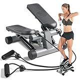 Sunny Health Fitness Mini Stepper Para Exercícios Em Casa Máquina De Treino De Degraus Com Faixas De Resistência Equipamento Cardiovascular De Corpo Inteiro Com Monitor LCD