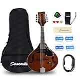 Sunsmile Instrumento Bandolim Acústico-elétrico De 8 Cordas Estilo A Com Captador Sapele Superior Arqueado F Furos Corpo Okoume Pescoço Ponte De Nogueira Com Saco De Concerto- Cabo- Afinador- Cordas-