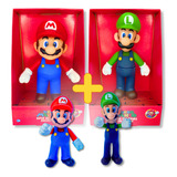 Super Kit 4 Bonecos Mario Bros + Luigi Amigos Juntos Figure