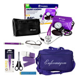 Super Kit Para Enfermagem Roxo Com Aparelho De Pressão