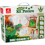 Super Kit Pintura Dinossauros 4 Telas Cavalete 9 Itens