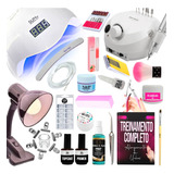 Super Kit Unhas Gel Fibra Motor Lixa Profissional Cabine