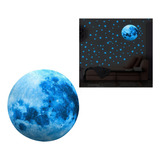 Super Lua 30cm Azul Adesivo Fosforescente Brilha No Escuro