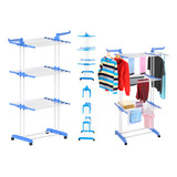 Super Varal Roupas Retrátil Articulado Dobrável Vertical Cor Azul claro