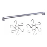 Suporte Barra 40cm Aço Inox E 12 Ganchos Em Aço Cromado