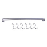 Suporte Barra 40cm Com 6 Ganchos Aço Inox Brinox Top Pratic