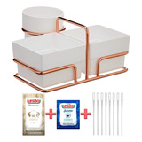 Suporte Cafe Porta Saches Kit 50 Açucar Adoçante Mexedor Cor Branco rose Gold