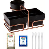Suporte Cafe Porta Saches Kit 50 Açucar Adoçante Mexedor Cor Preto C Aço Rose Gold