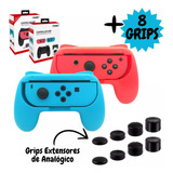 Suporte Case Grip Gamepad Controle Joy Con Nintendo Switch Cor Vermelho azul 8 Grips Para Analógico