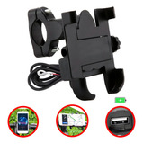 Suporte Celular Gps Aluminio Motocicleta Com Carregador Usb