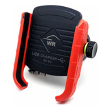 Suporte Celular Moto Base Alumínio Com Usb Turbo Vermelho