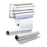 Suporte Cozinha 3x1 Porta Papel Toalha Alumínio E Filme