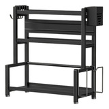 Suporte De Cozinha Porta Talheres 50cm C 5 Ganchos Preto