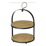 Suporte De Doces 2 Andares De Bambu E Metal 26cm 7970