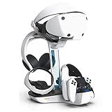 Suporte De Estação De Carga PSVR2 Para Controladores PS VR2 E PS5 Estação De Carga Com Suporte De Correia De Cabeça VR 4 Estações De Carregamento De Controladores E Indicadores LED Com Suporte Para Fones De Ouvido Slot Para Controle Remoto De Mídia