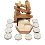 Suporte De Incenso Palo Santo Hexa 10 Velas 50g Palo Cor Natural Encerado
