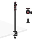 Suporte De Mesa Para Câmera 1 4 Preto Altura Ajustável Braçadeira C Para Fixação Em Mesa Cabeça Esférica 360 Capacidade De Carga De Até 3kg Compatível Com Câmeras Luzes LED E Acessórios
