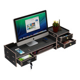 Suporte De Monitor De Mesa Com 3 Gavetas Em Mdf Escritório