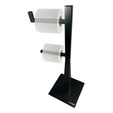 Suporte De Papel Higiênico Duplo Preto Chão Aço Inox