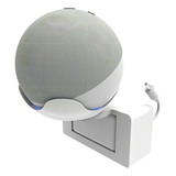 Suporte De Parede E Tomada Compatível Com Alexa Echo Dot 4 Cor Branco Horizontal