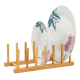 Suporte Display Porta 6 Pratos Bambu Bancada Cozinha Prato