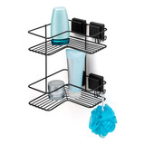 Suporte Duplo Box Banheiro Cantoneira Porta Shampoo Sabonete Cosméticos Parede Sem Furo Ventosa Preto Arthi